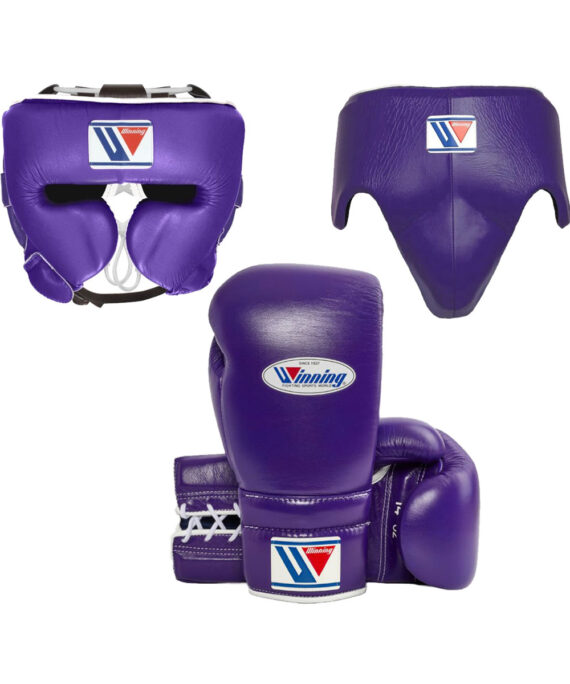 1:1 Custom Handmade Purple Winning Sparring Gear Set (Gloves, Head Guard, Groin Guard)