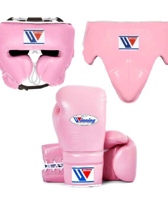 1:1 Custom Handmade Pink Winning Sparring Gear Set (Gloves, Head Guard, Groin Guard)